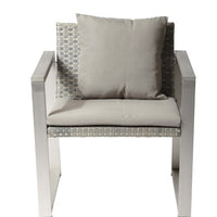 Aluminum Upholstered Cushioned Chair with Rattan, Gray-Taupe