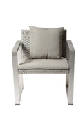 Aluminum Upholstered Cushioned Chair with Rattan, Gray-Taupe