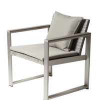 Aluminum Upholstered Cushioned Chair with Rattan, Gray-Taupe