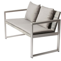 Anodized Aluminum Upholstered Cushioned Sofa with Rattan, Gray-Taupe