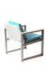 Anodized Aluminum Upholstered Cushioned Chair with Rattan, White-Turquoise