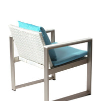 Anodized Aluminum Upholstered Cushioned Chair with Rattan, White-Turquoise