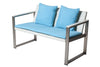 Aluminum Upholstered Cushioned Sofa with Rattan, White-Turquoise