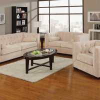 Velvety Sofa With Clean Upholstery, Beige