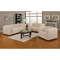 Velvety Sofa With Clean Upholstery, Beige