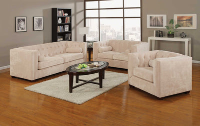 Velvety Sofa With Clean Upholstery, Beige