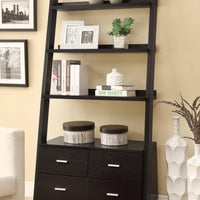 Ladder Bookcase With 4 Storage Drawers And Open Shelves, Cappuccino