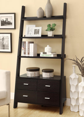 Ladder Bookcase With 4 Storage Drawers And Open Shelves, Cappuccino