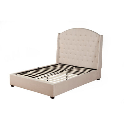 Poplar Wood Standard King Size Upholstered Platform Bed, Cream