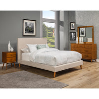 Poplar And Pine Wood Full Size Upholstered Platform Bed, Beige