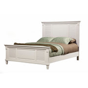 Pine Wood Queen Size Shutter Panel Bed in White
