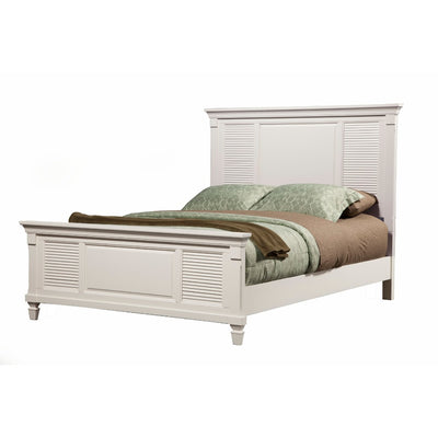 Pine Wood Queen Size Shutter Panel Bed in White