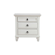 Pine Wood 3 Drawer Nightstand in White