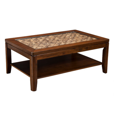 Wooden Coffee Table with Glass Insert Brown