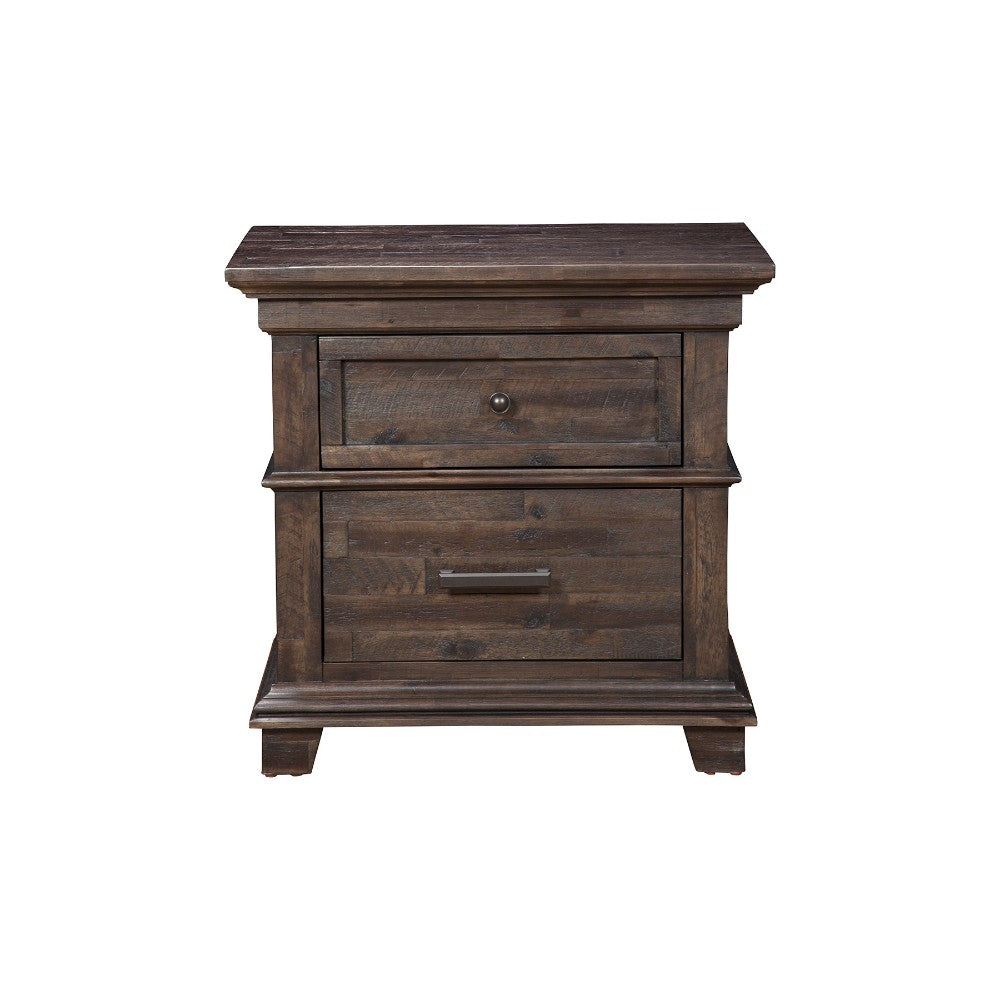 Acacia Wood Nightstand with 2 Drawer  Brown