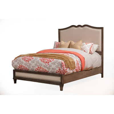 Mahogany Wood Queen Size Upholstered Bed in Beige And Brown