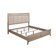 Pine Wood Queen Size Panel Bed With Upholstered Headboard, Silver