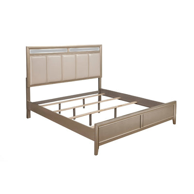 Pine Wood Standard King Size Panel Bed With Upholstered Headboard, Silver