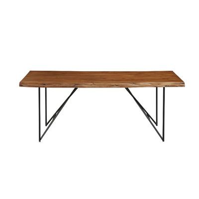 Acacia Wood Dining Table With Metal Legs Brown And Black