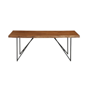 Acacia Wood Dining Table With Metal Legs Brown And Black
