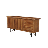 Solid Acacia Wood Server With Sleek Metal Legs, Brown