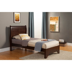 Twin Size Low Footboard Sleigh Bed In Rubberwood, Brown