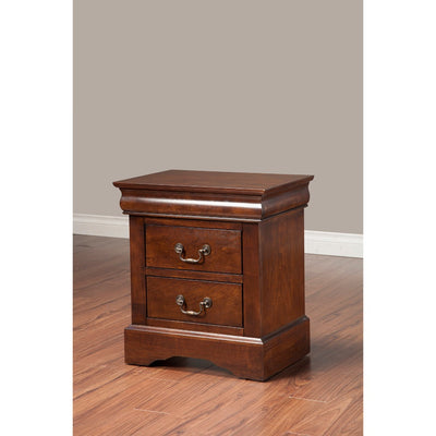 Rubberwood 2 Drawer Nightstand With Antique Handles Brown