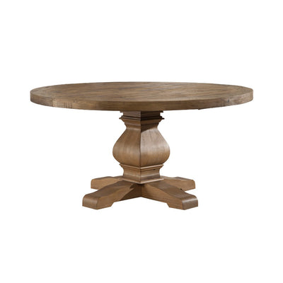 Round Solid Pine Dining Table With Aesthetic Base Brown