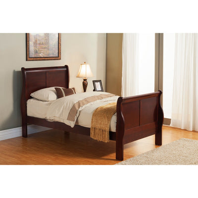 Rubberwood Twin Size Sleigh Bed In Brown