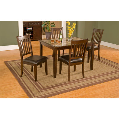 5 Piece Dining Set In Rubberwood With Faux Marble Top, Brown