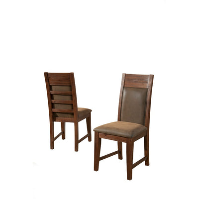 High Back Wooden Side Chair With Padded Upholstery Set Of 2 Brown
