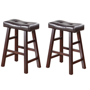 Rubber Wood Counter Stool With Tufted Seat Set Of 2 Brown