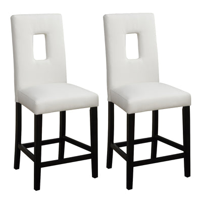 Wooden Counter High Chairs With Cutout Back, Set Of 2, White