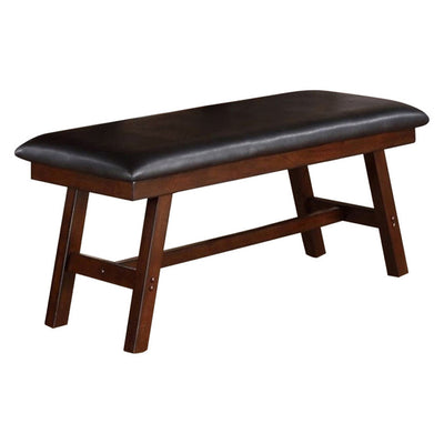 Rubber Wood Bench With Faux Leather Upholstery Large Brown