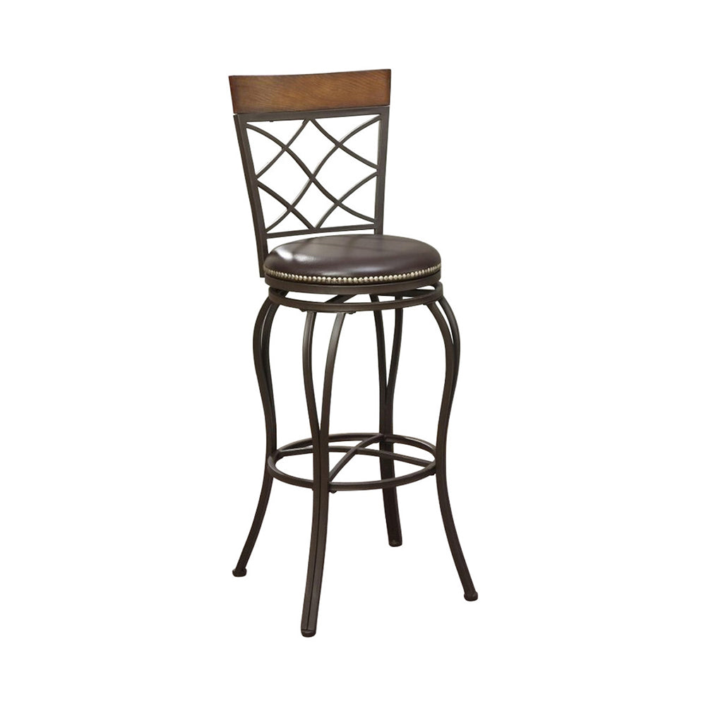 Metal & Solid Wood Swivel Barstool, Brown (Set of 2)