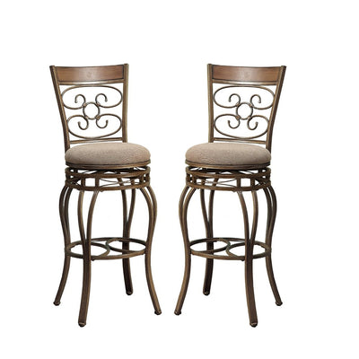 29 Inch Metal Swivel Barstool With Cushion Seat, Brown Set Of 2