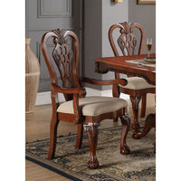Rubber Wood Traditional Arm Chairs, Brown and Beige, Set Of 2