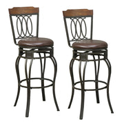 Swivel bar stools with Padded Seat and Wooden Top Black Set Of 2
