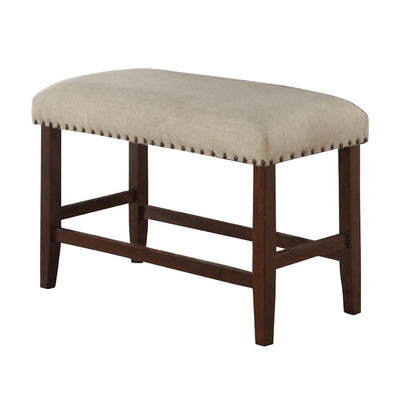Rubber Wood High Bench with Cream Upholstery Brown