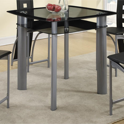 Square Glass Top Counter Height Dining Table With Metal Legs Black and Silver