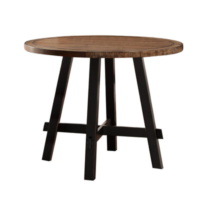 Round Rubber and Pine Wood Counter Height Table With X base, Brown