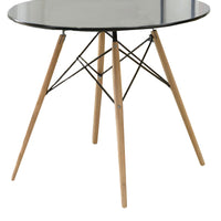 Round Dining Table With metal Legs and Glass Top Brown and black