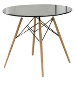 Round Dining Table With metal Legs and Glass Top Brown and black