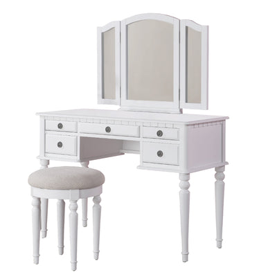 Wooden Vanity Set With Stool White