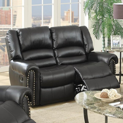 Bonded Leather & Plywood Reclining Love Seat, Black