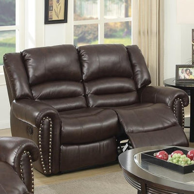 Bonded Leather & Plywood Reclining Loveseat, Brown