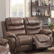 Breathable Leather, Pine Wood & Plywood Reclining Love Seat, Brown