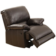 Faux Leather Upholstered Metal Rocker Recliner with Contrast Stitching , Espresso Brown