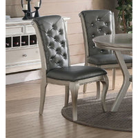 Set Of 2 Rubber Wood Dining Chair With Tufted Back, Gray And Silver