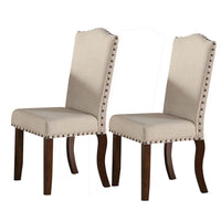 Rubber Wood Dining Chair With Nail Head Trim, Set Of 2, Brown And Cream